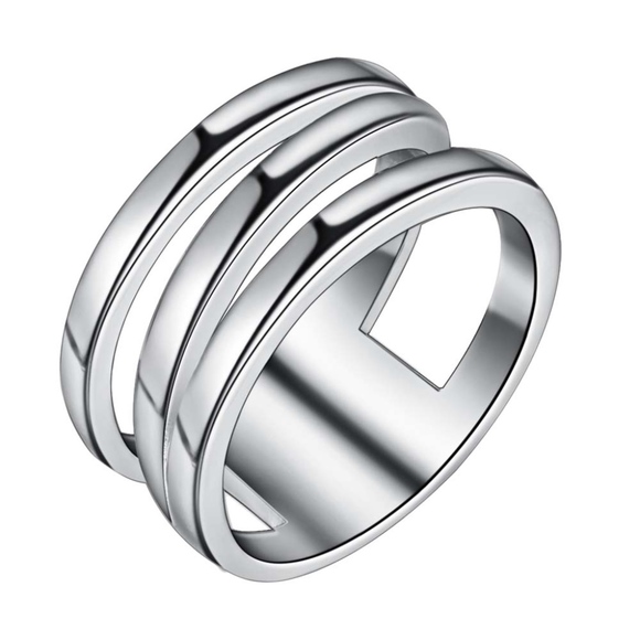 Sterling Silver Triple Band Cuff Ring 925 - Picture 4 of 4